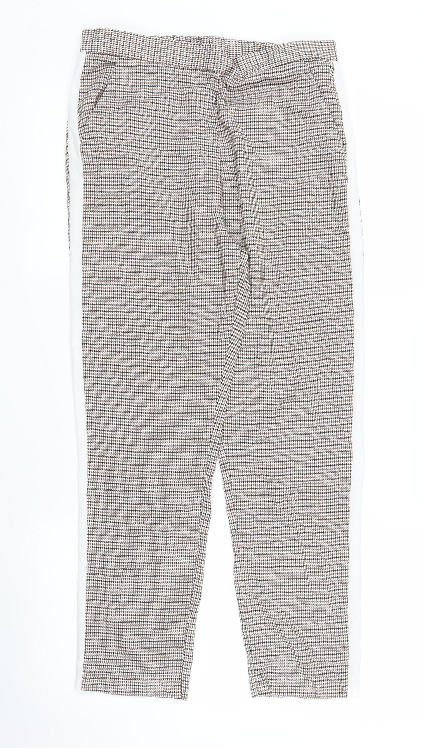 ASOS Womens Brown Houndstooth  Capri Trousers Size 10 L24 in