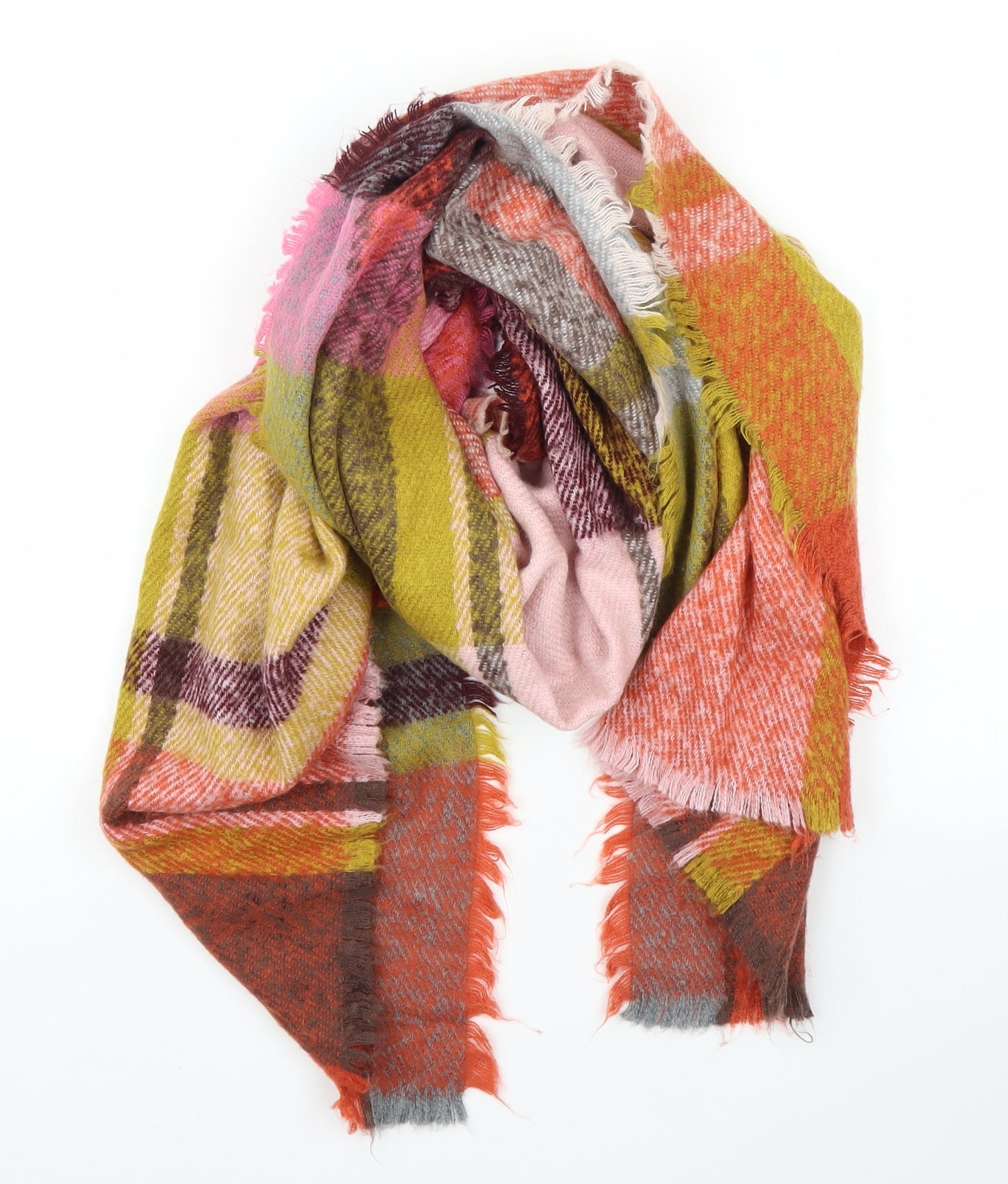 Preworn Unisex Orange Plaid   Shawl/Wrap