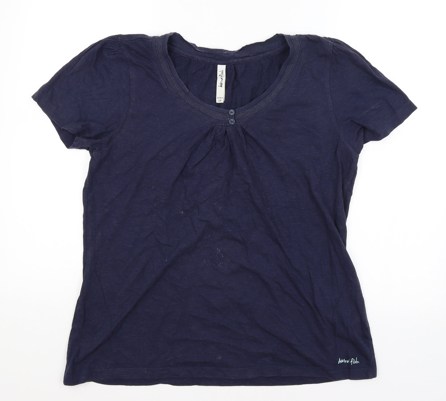 Weird Fish Womens Blue   Basic T-Shirt Size 16