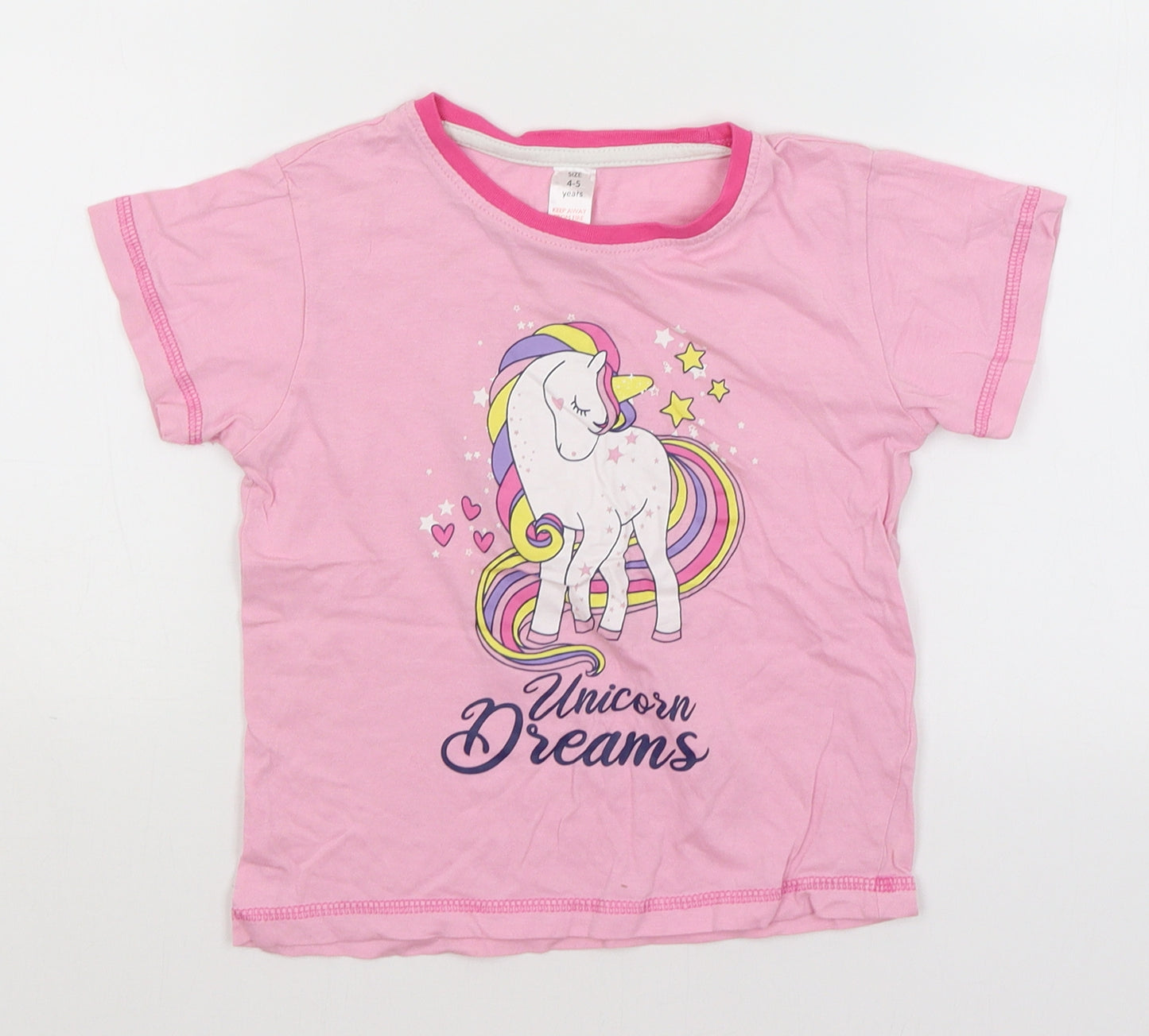 Preworn Girls Pink   Basic T-Shirt Size 4-5 Years  - Unicorn