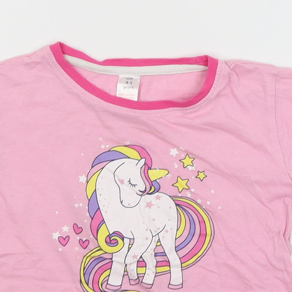 Preworn Girls Pink   Basic T-Shirt Size 4-5 Years  - Unicorn