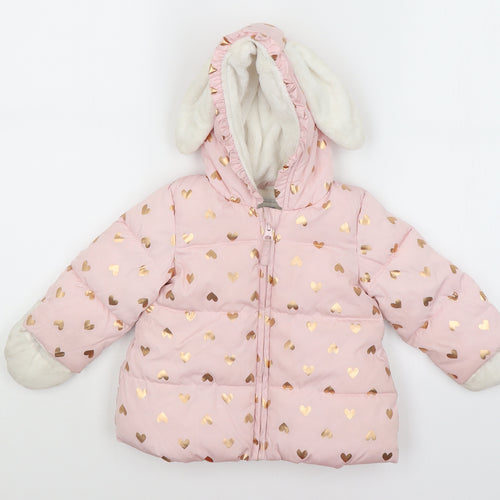 George Baby Pink   Puffer Jacket Coat Size 9-12 Months  - Hearts