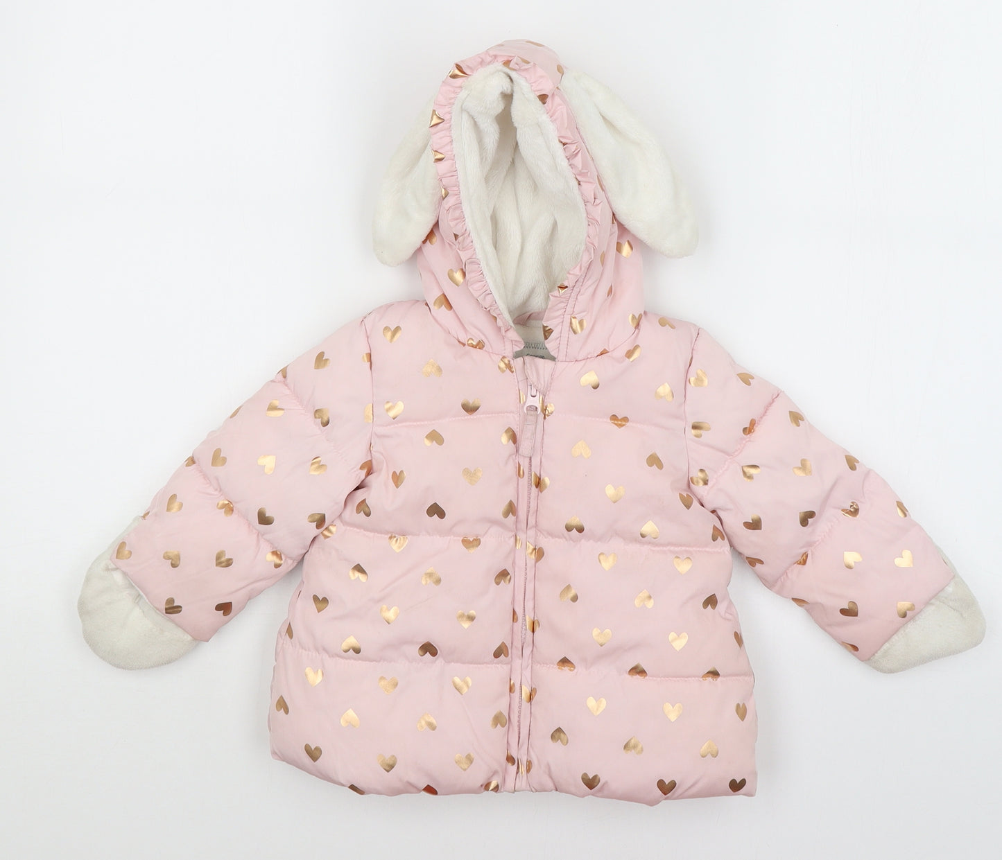 George Baby Pink   Puffer Jacket Coat Size 9-12 Months  - Hearts