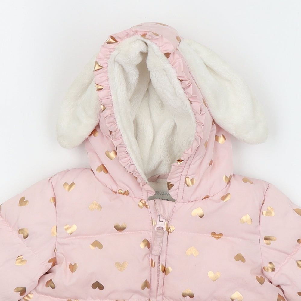 George Baby Pink   Puffer Jacket Coat Size 9-12 Months  - Hearts