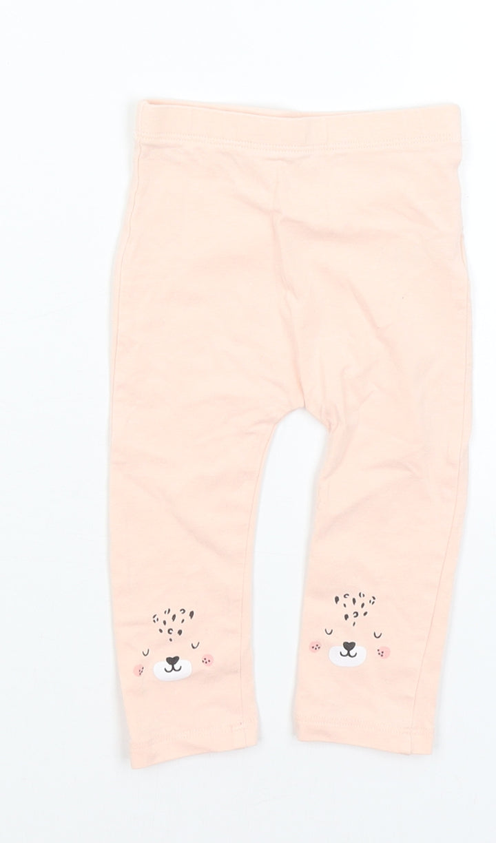 Matalan Baby Pink Capri Trousers Size 6-9 Months - Cat face