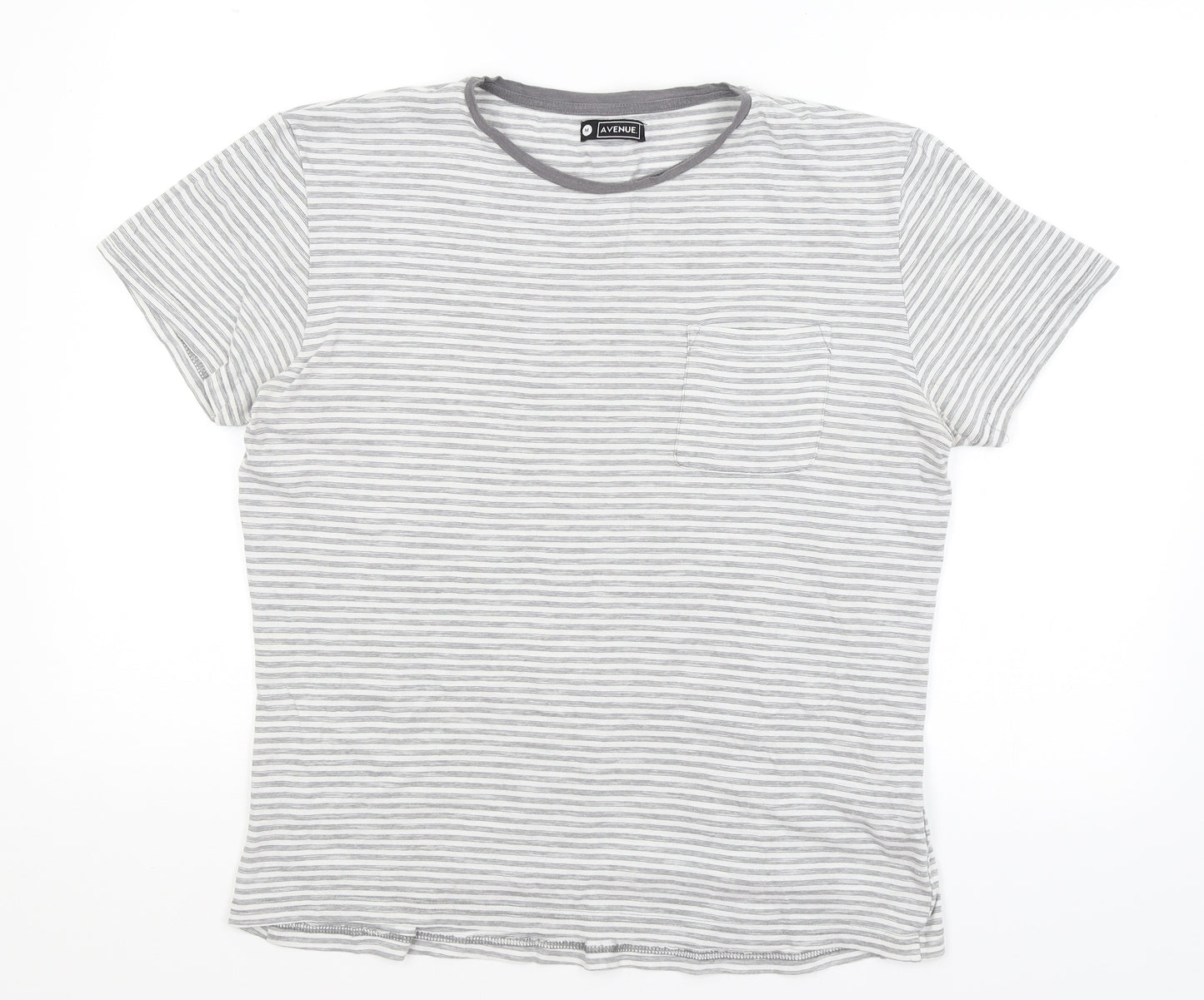 Avenue Mens Grey Striped   T-Shirt Size M