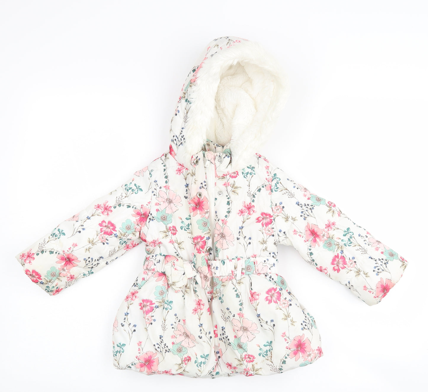 Matalan Girls Multicoloured Floral  Puffer Jacket Coat Size 12-18 Months