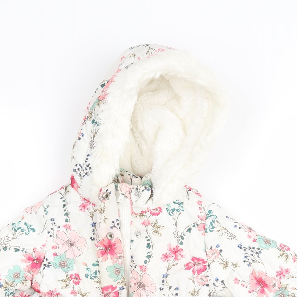 Matalan Girls Multicoloured Floral  Puffer Jacket Coat Size 12-18 Months