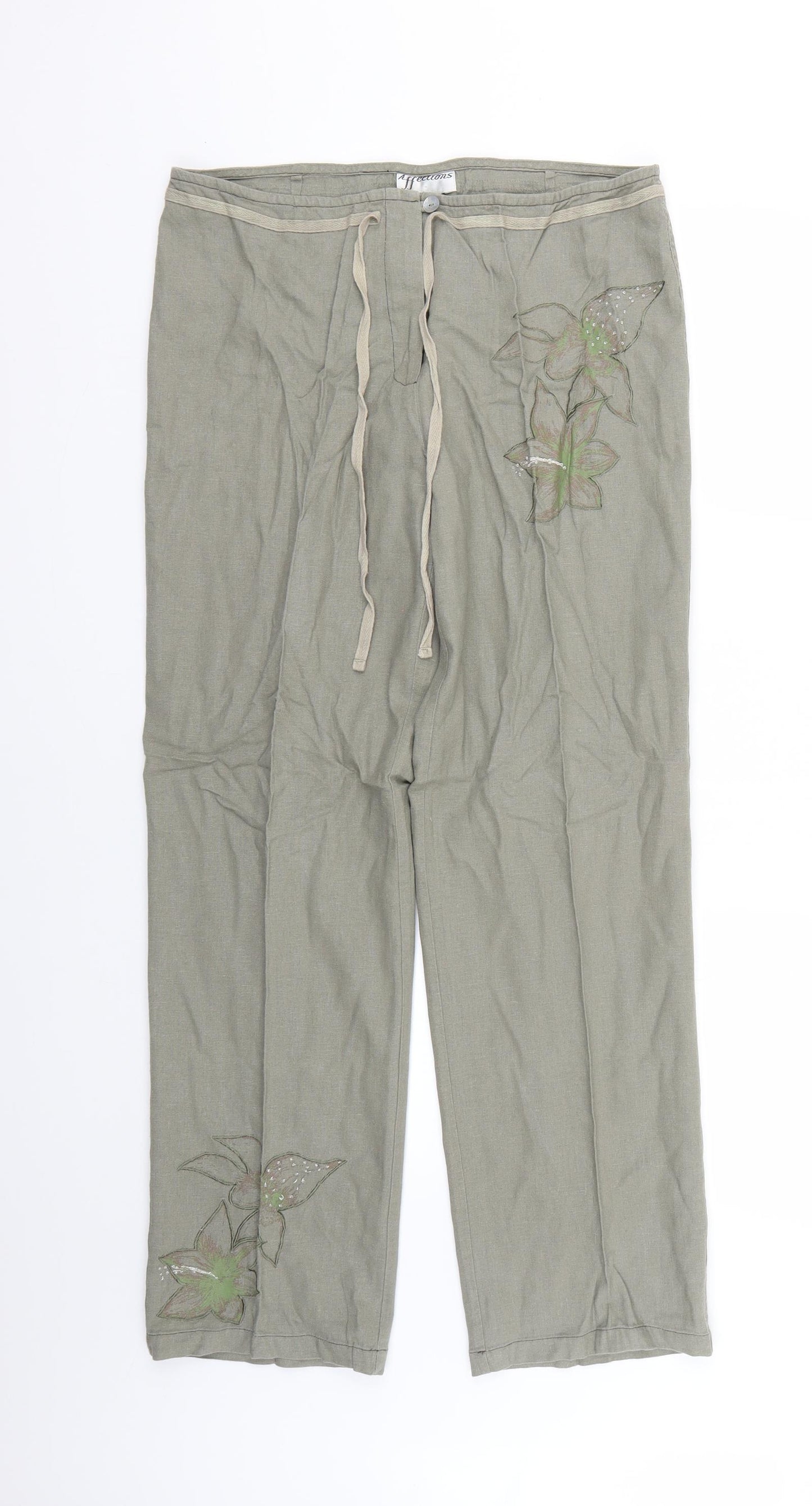 affections Womens Beige Floral  Trousers  Size L L27 in