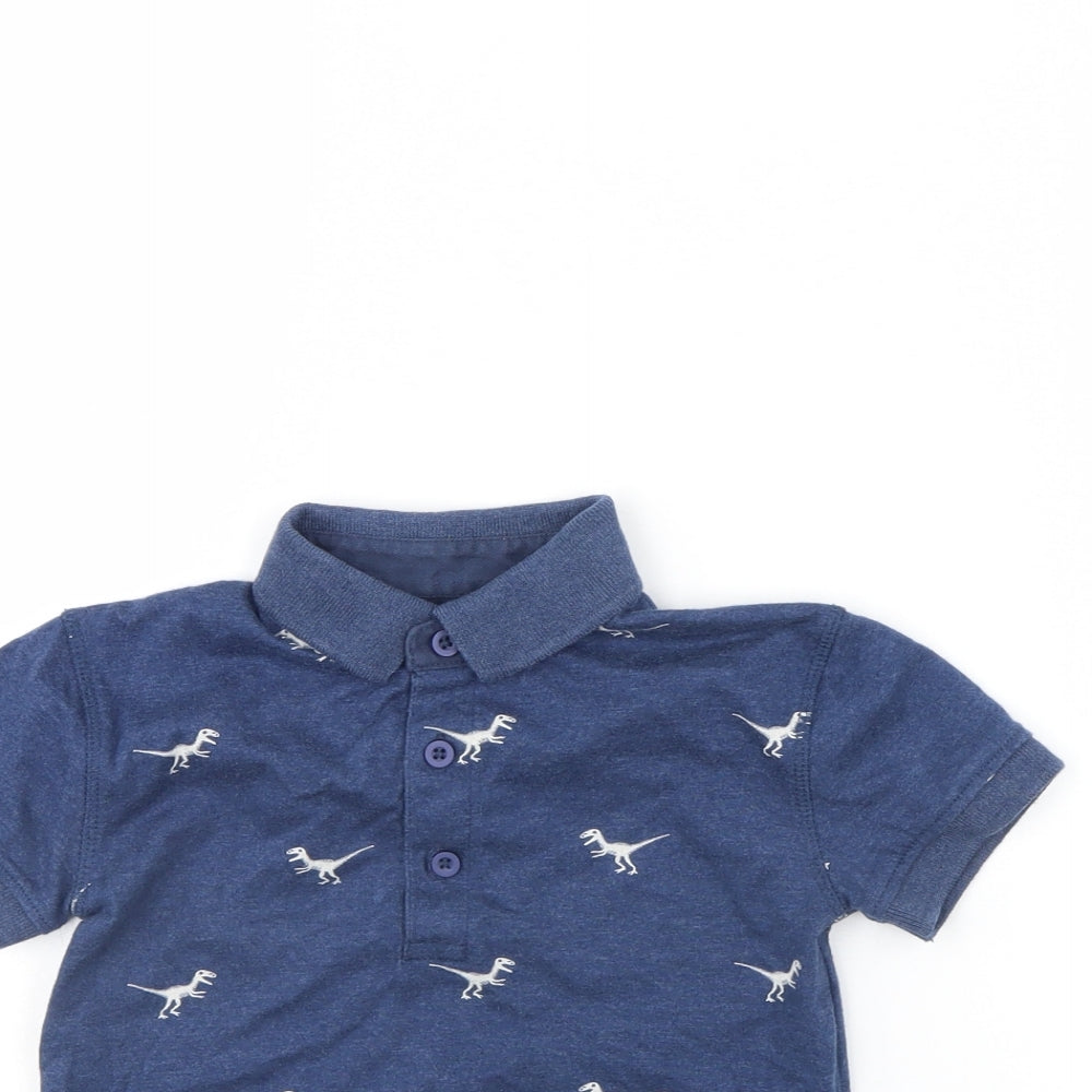 John Lewis Boys Black Animal Print  Basic Polo Size 5 Years  - Dinosaur