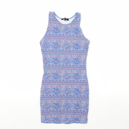 New Look Womens Blue Fair Isle  Mini  Size 8