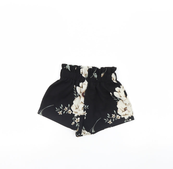 SheIn Girls Black Floral  Cut-Off Shorts Size 6 Years