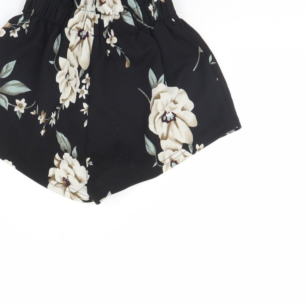 SheIn Girls Black Floral  Cut-Off Shorts Size 6 Years