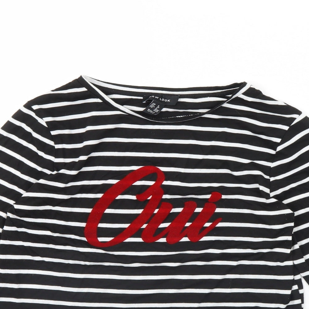 New Look Womens Black Striped  Basic T-Shirt Size 8