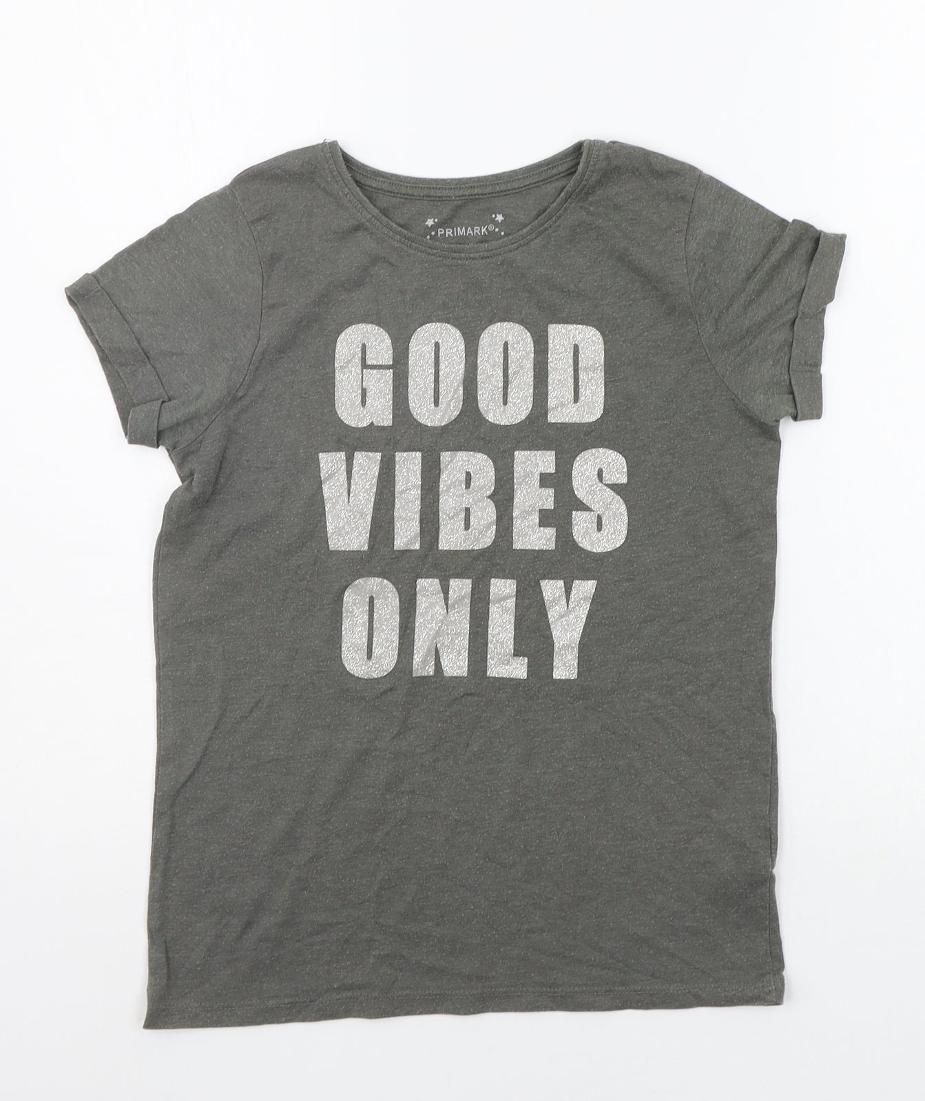 Primark Girls Grey   Basic T-Shirt Size 10-11 Years  - Glitter Detail