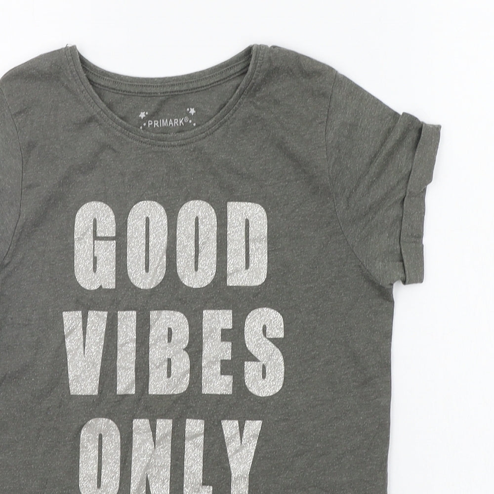 Primark Girls Grey   Basic T-Shirt Size 10-11 Years  - Glitter Detail