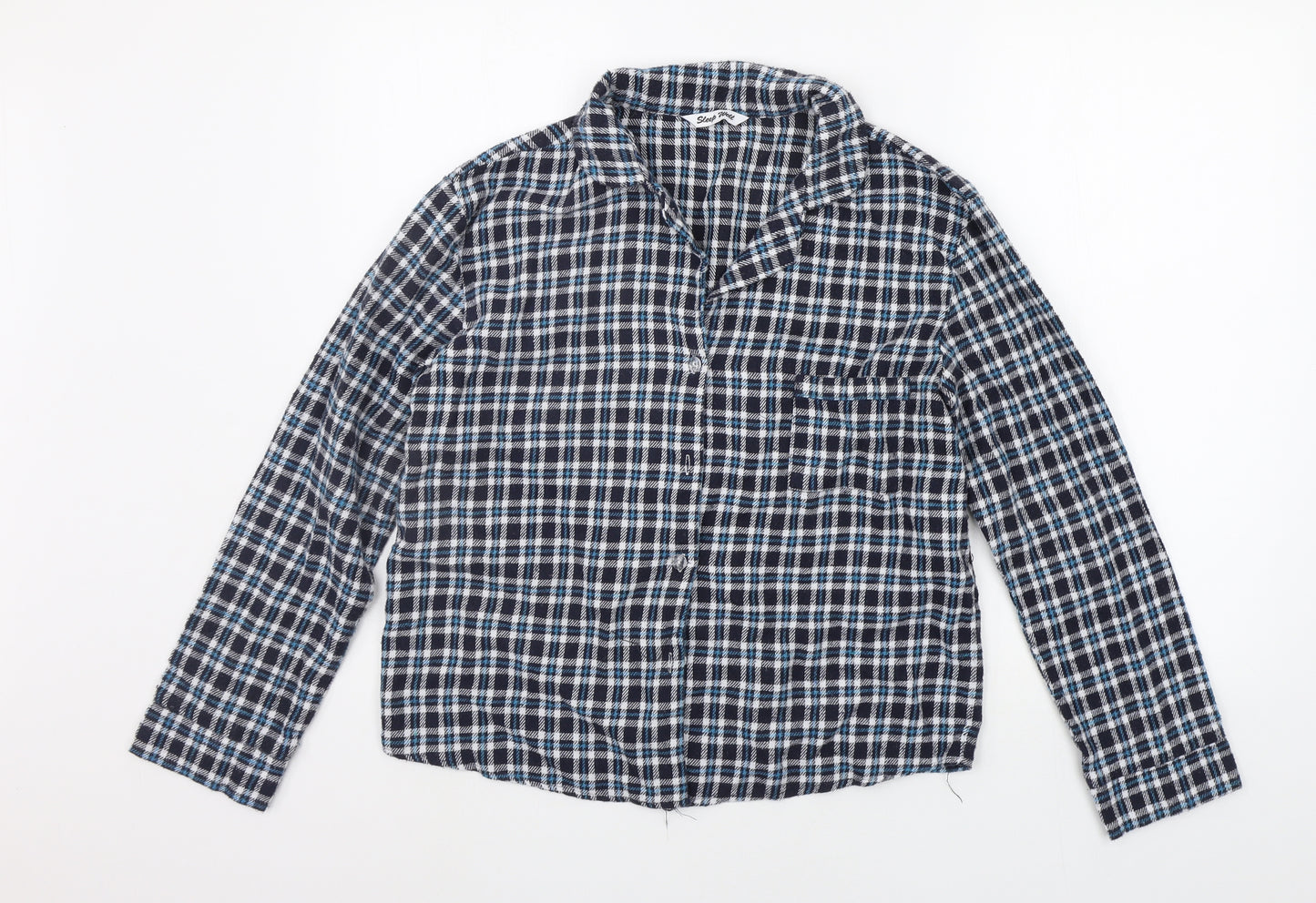Sleep Well Womens Blue Check  Basic Button-Up Size 10