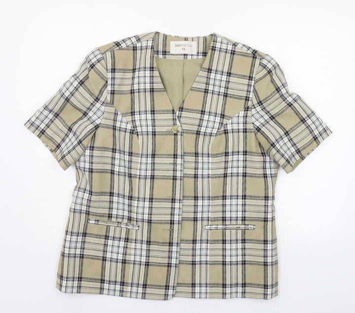 BONMARCHE Womens Beige Check Jacket Suit Jacket Size 16