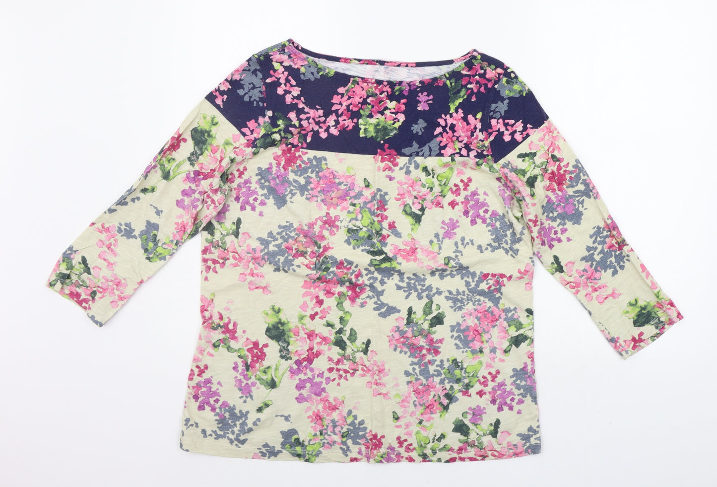 LANDSEND Womens Beige Floral  Basic T-Shirt Size M