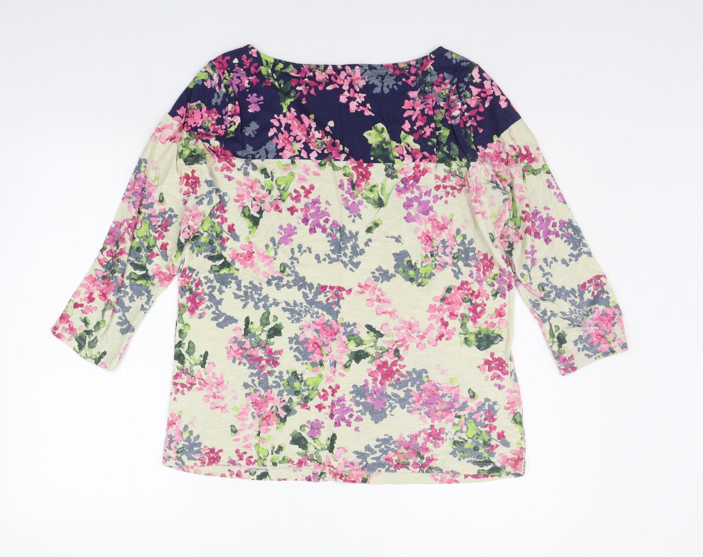 LANDSEND Womens Beige Floral  Basic T-Shirt Size M