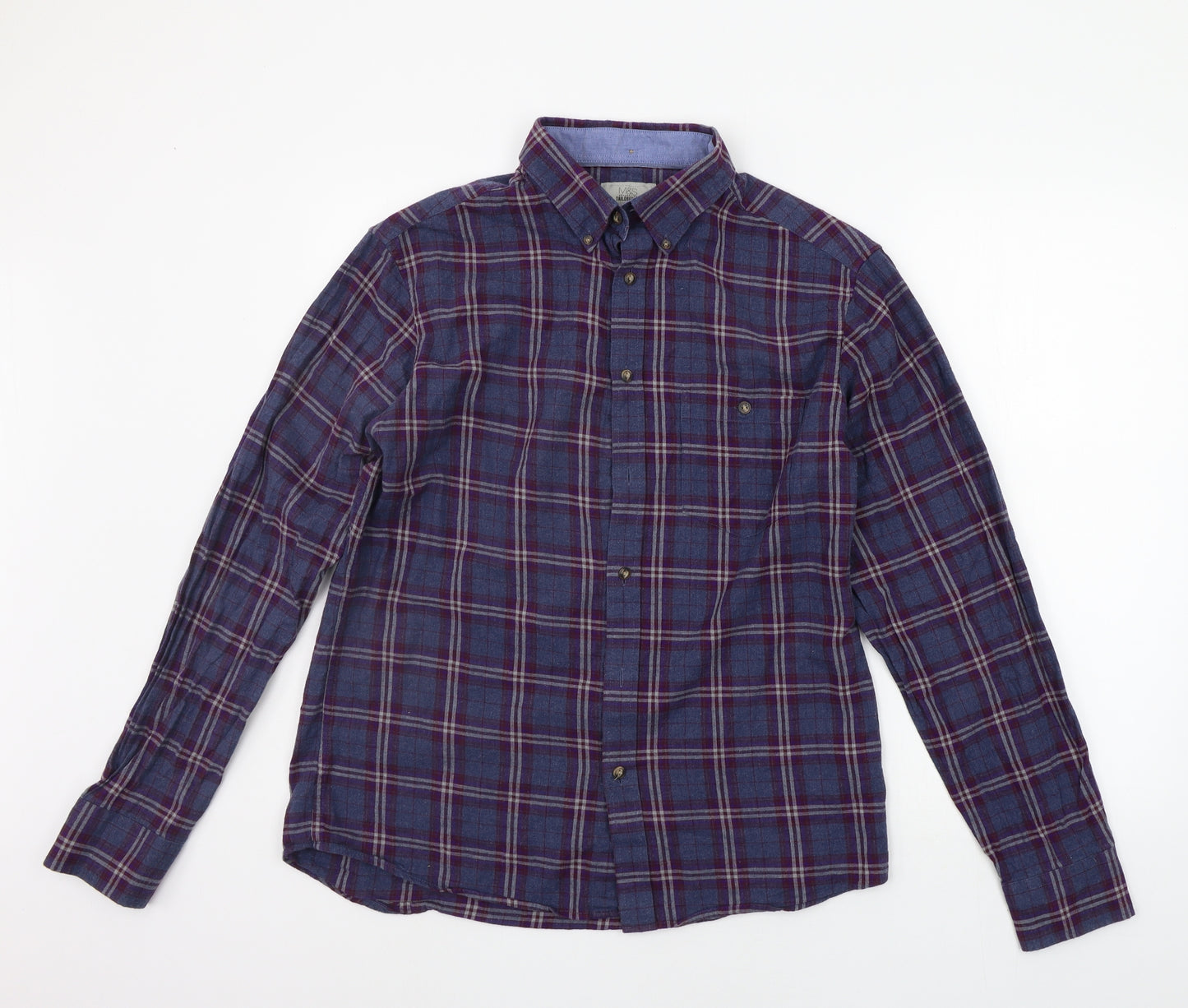 Marks and Spencer Mens Blue Check   Button-Up Size M