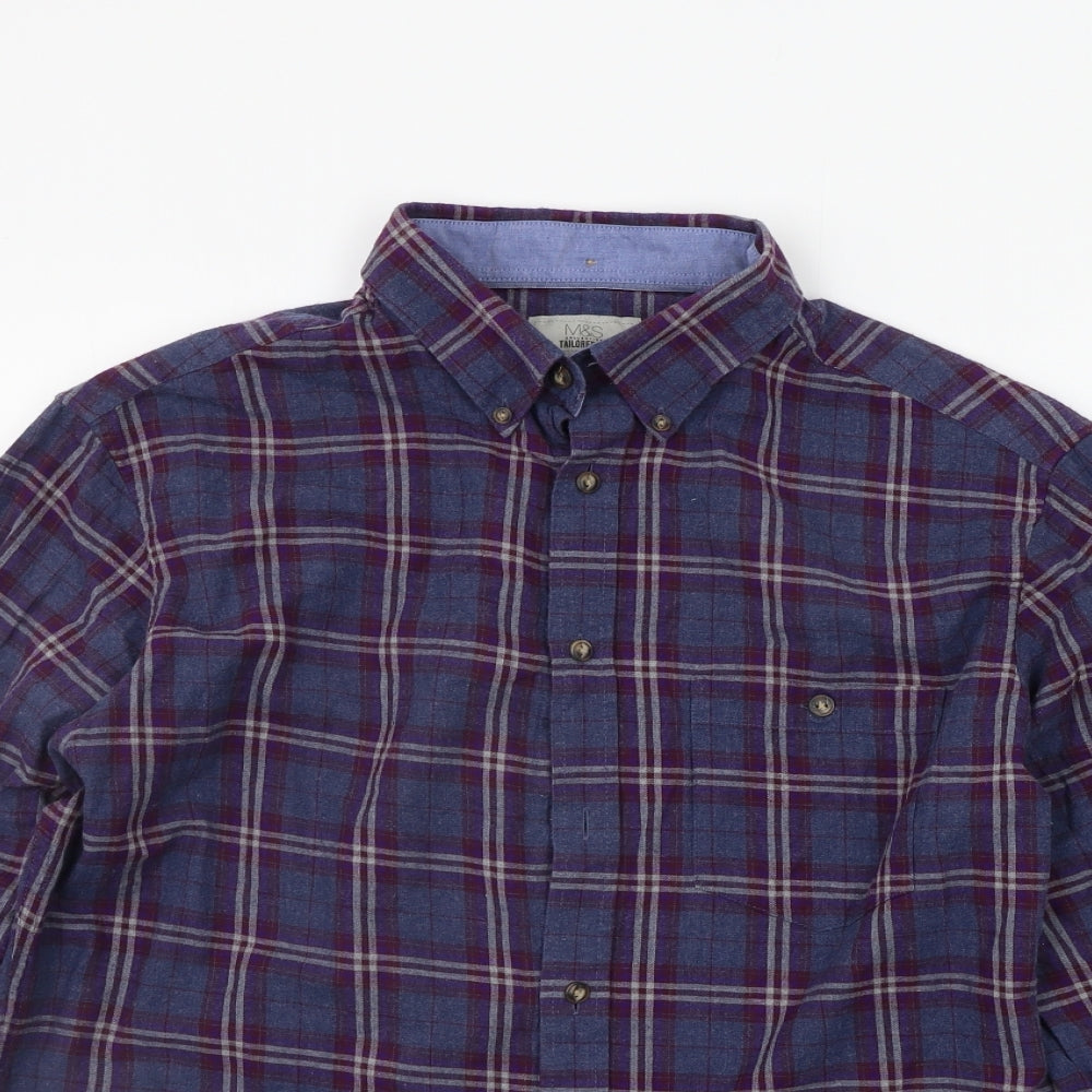 Marks and Spencer Mens Blue Check   Button-Up Size M