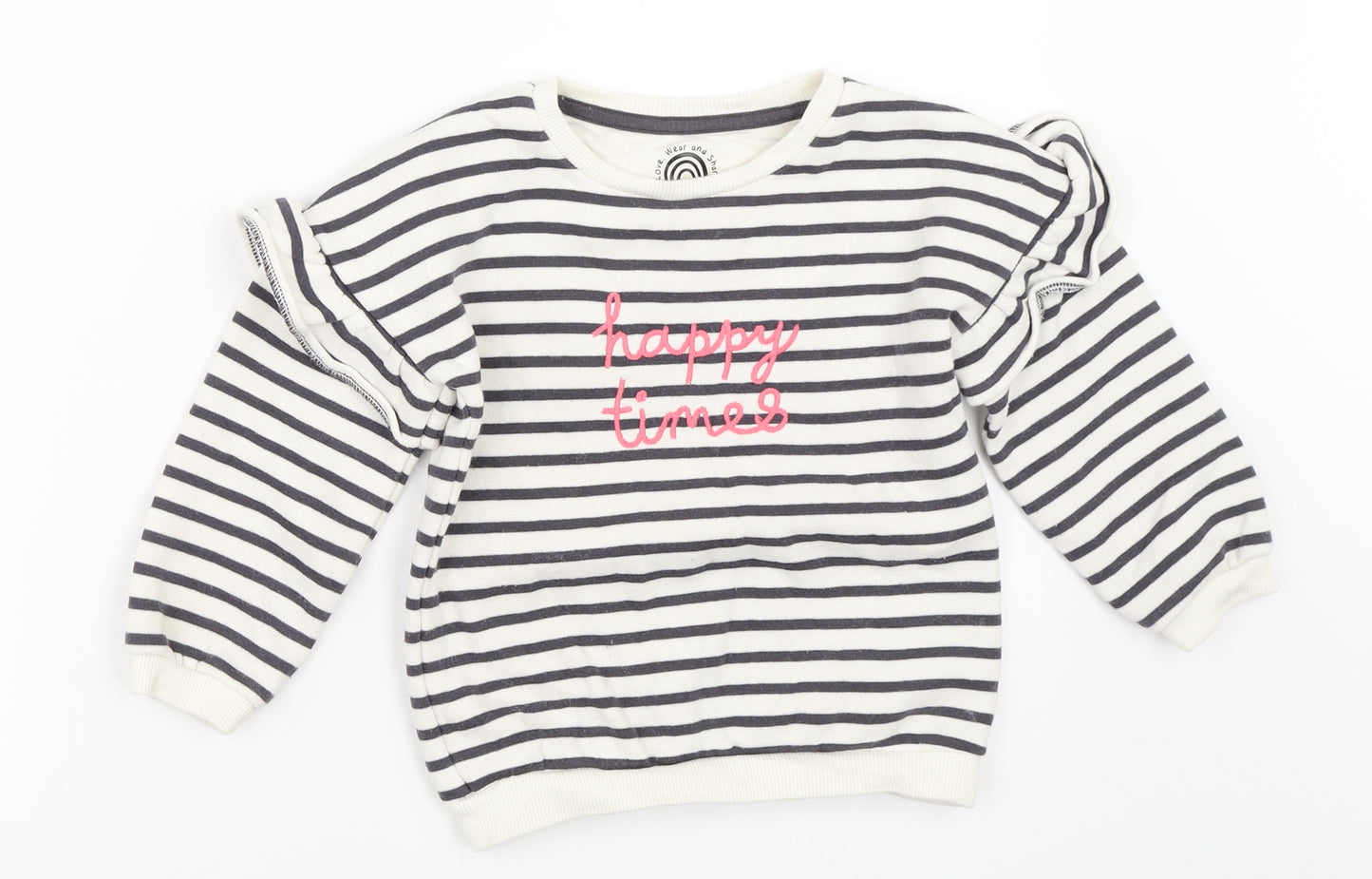 F&F Girls White Striped  Pullover Sweatshirt Size 2-3 Years