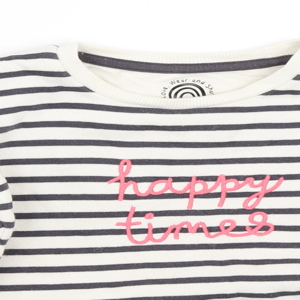 F&F Girls White Striped  Pullover Sweatshirt Size 2-3 Years