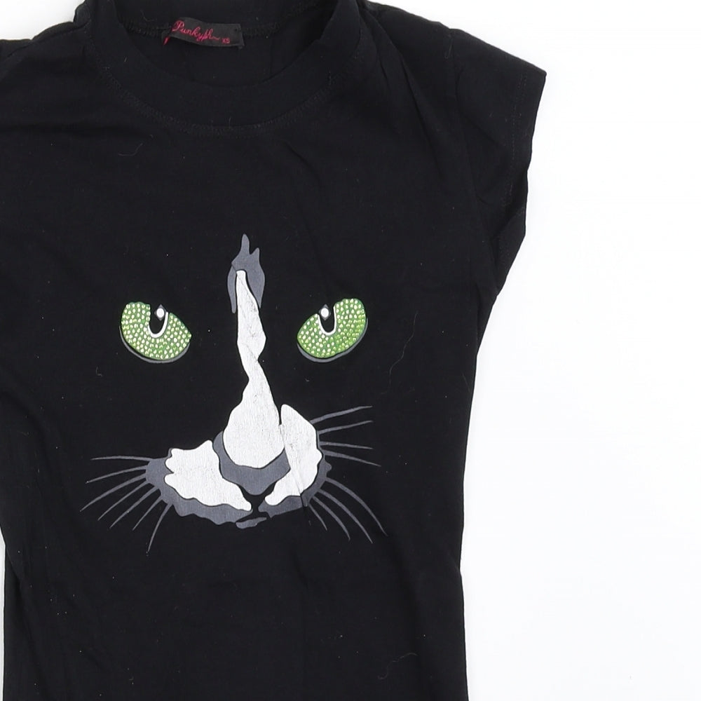 Punkyfish Womens Black   Basic T-Shirt Size XS