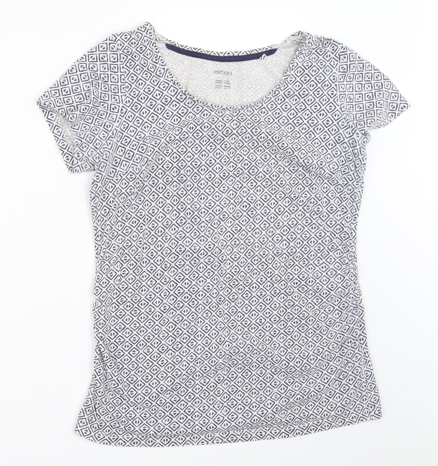 ESMARA Womens White Geometric  Basic T-Shirt Size M