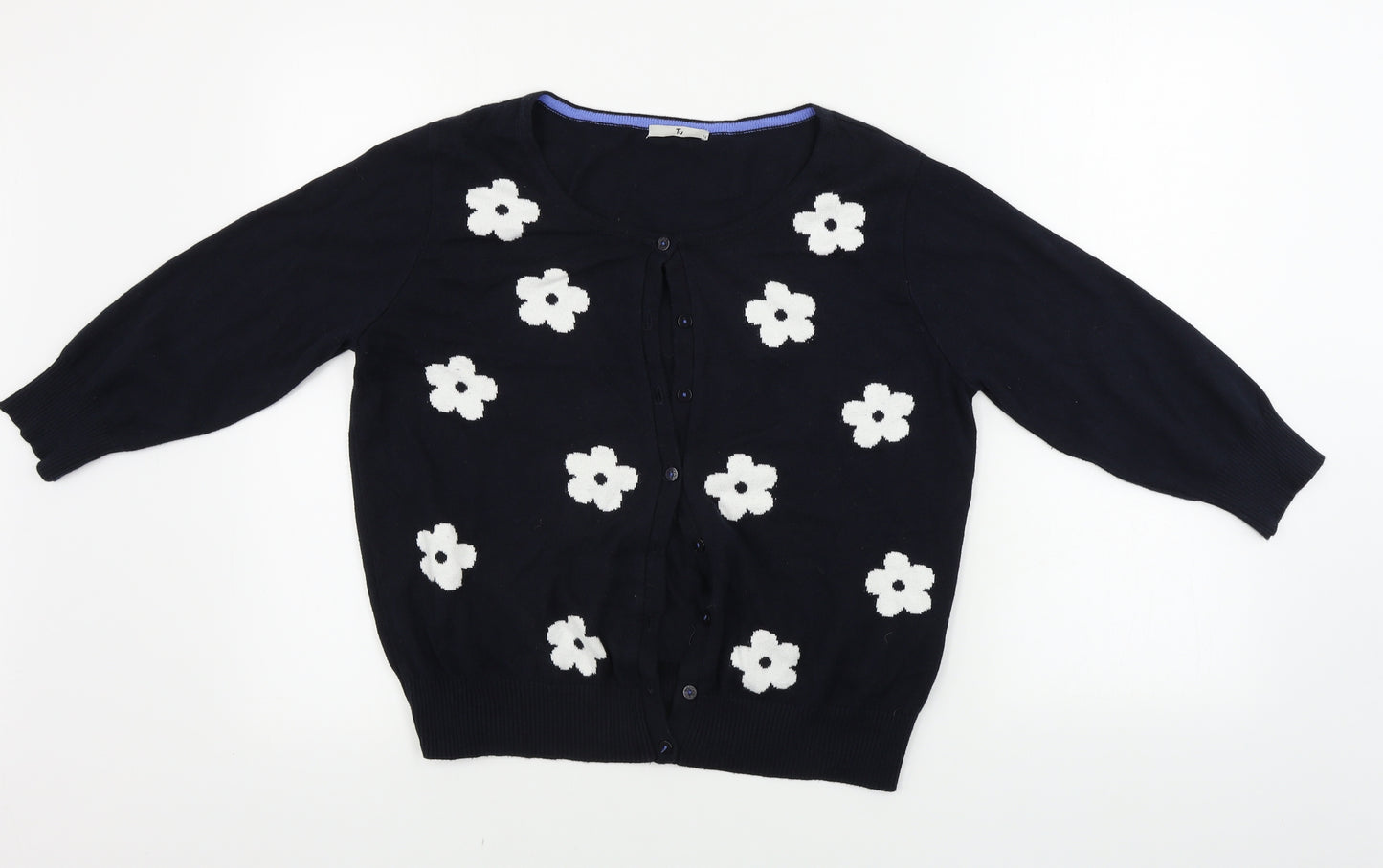 TU Womens Blue Floral  Cardigan Jumper Size 14