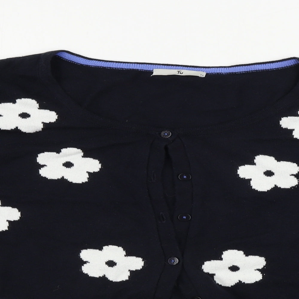 TU Womens Blue Floral  Cardigan Jumper Size 14