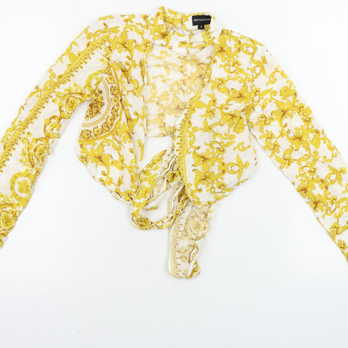 PRETTYLITTLETHING Womens White Floral  Cardigan Jumper Size 8