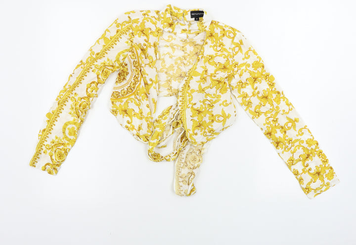PRETTYLITTLETHING Womens White Floral  Cardigan Jumper Size 8