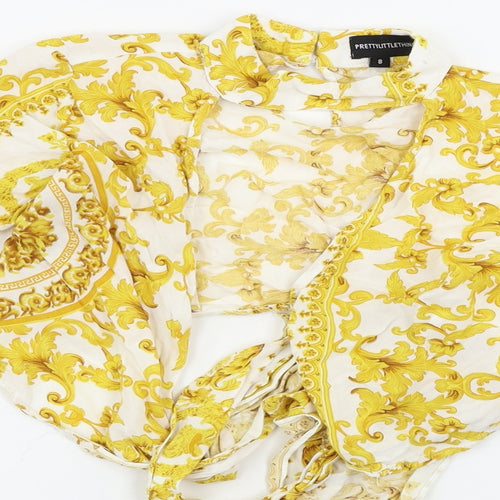 PRETTYLITTLETHING Womens White Floral  Cardigan Jumper Size 8
