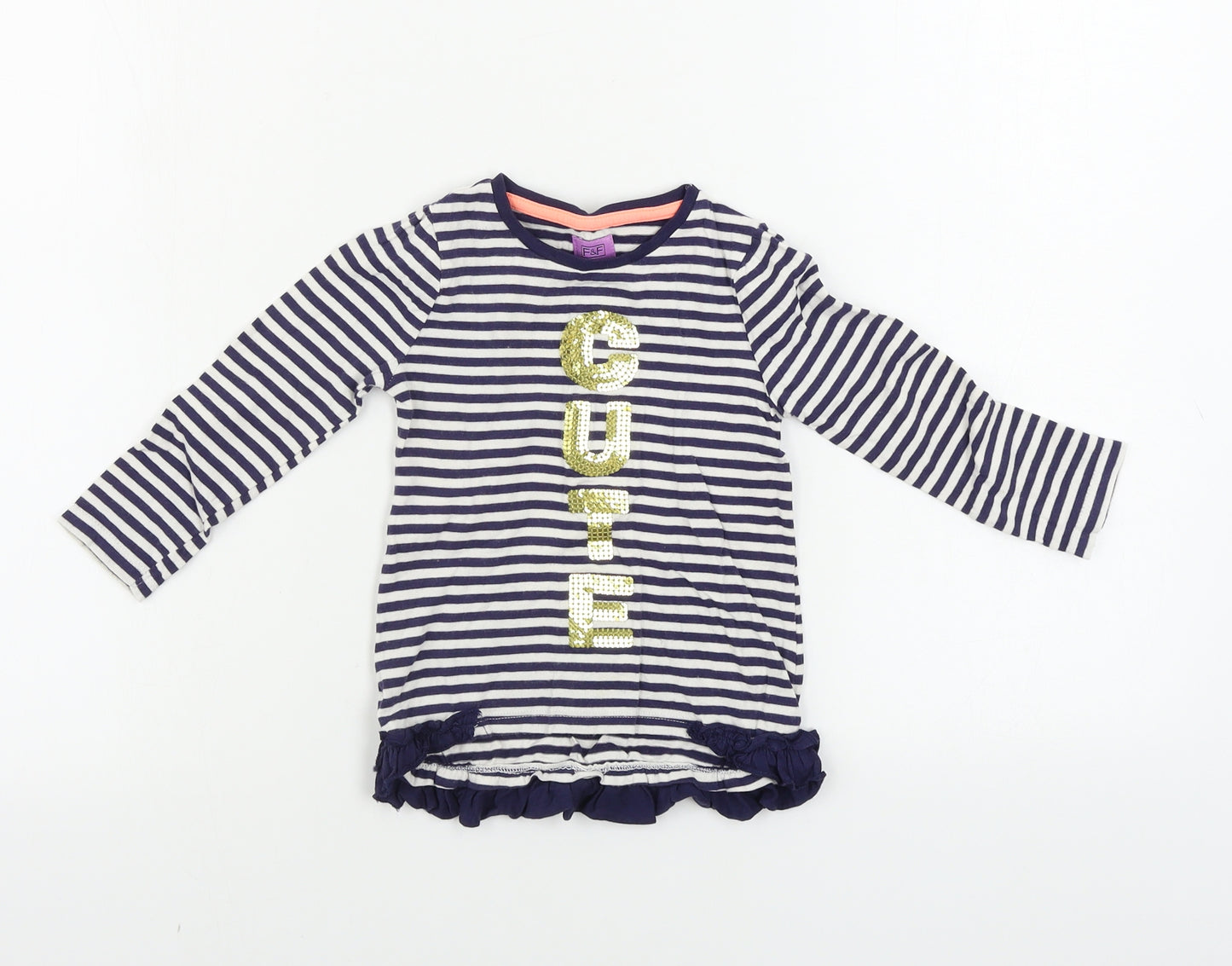 F&F  Girls Blue Striped  Basic T-Shirt Size 12-18 Months