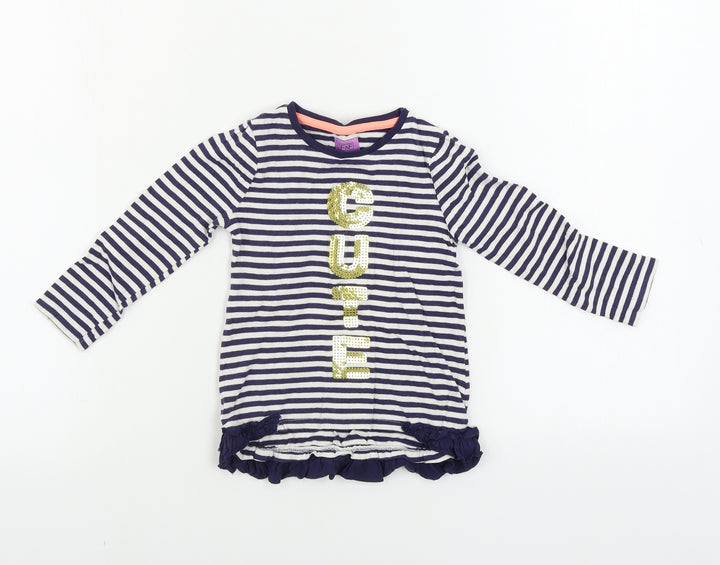 F&F  Girls Blue Striped  Basic T-Shirt Size 12-18 Months