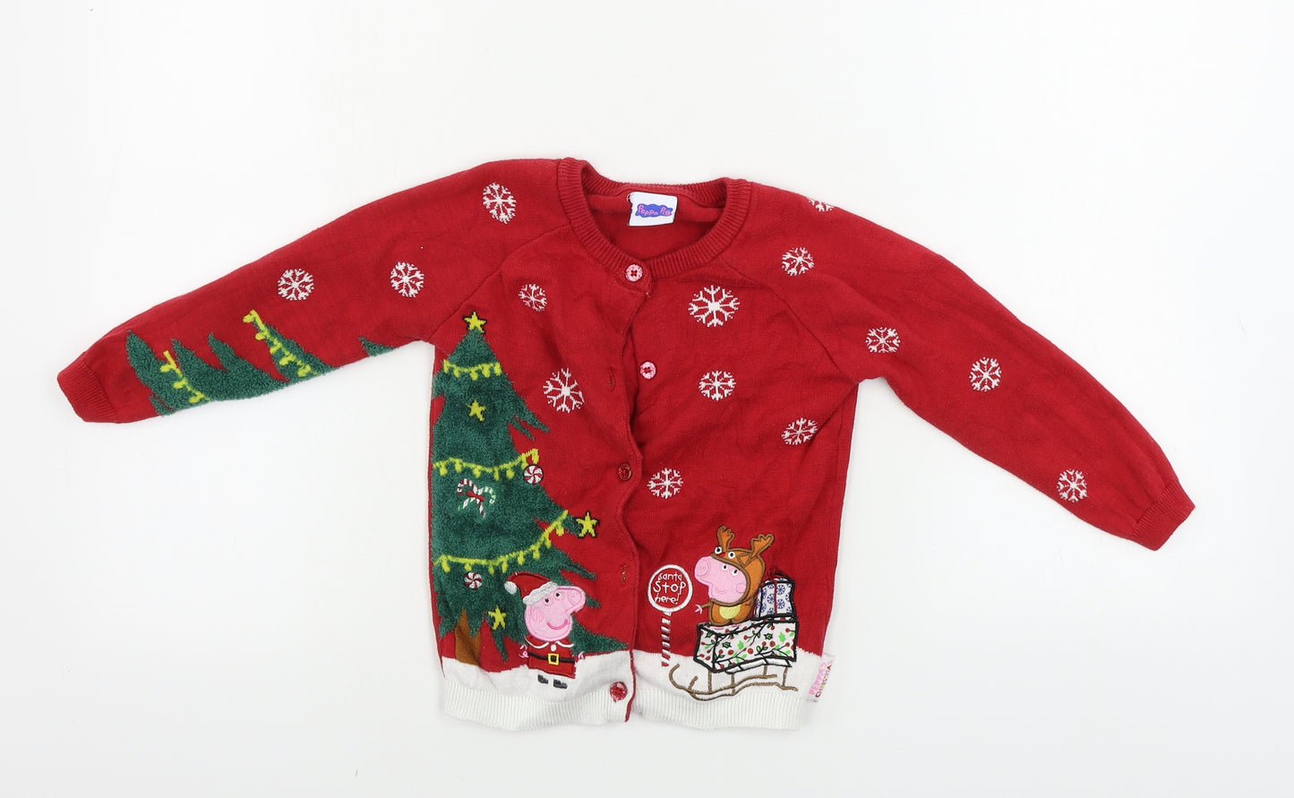 TU Boys Red   Cardigan Jumper Size 3-4 Years  -  peppa pig christmas