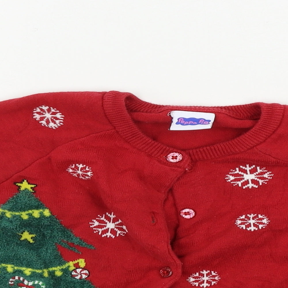 TU Boys Red   Cardigan Jumper Size 3-4 Years  -  peppa pig christmas