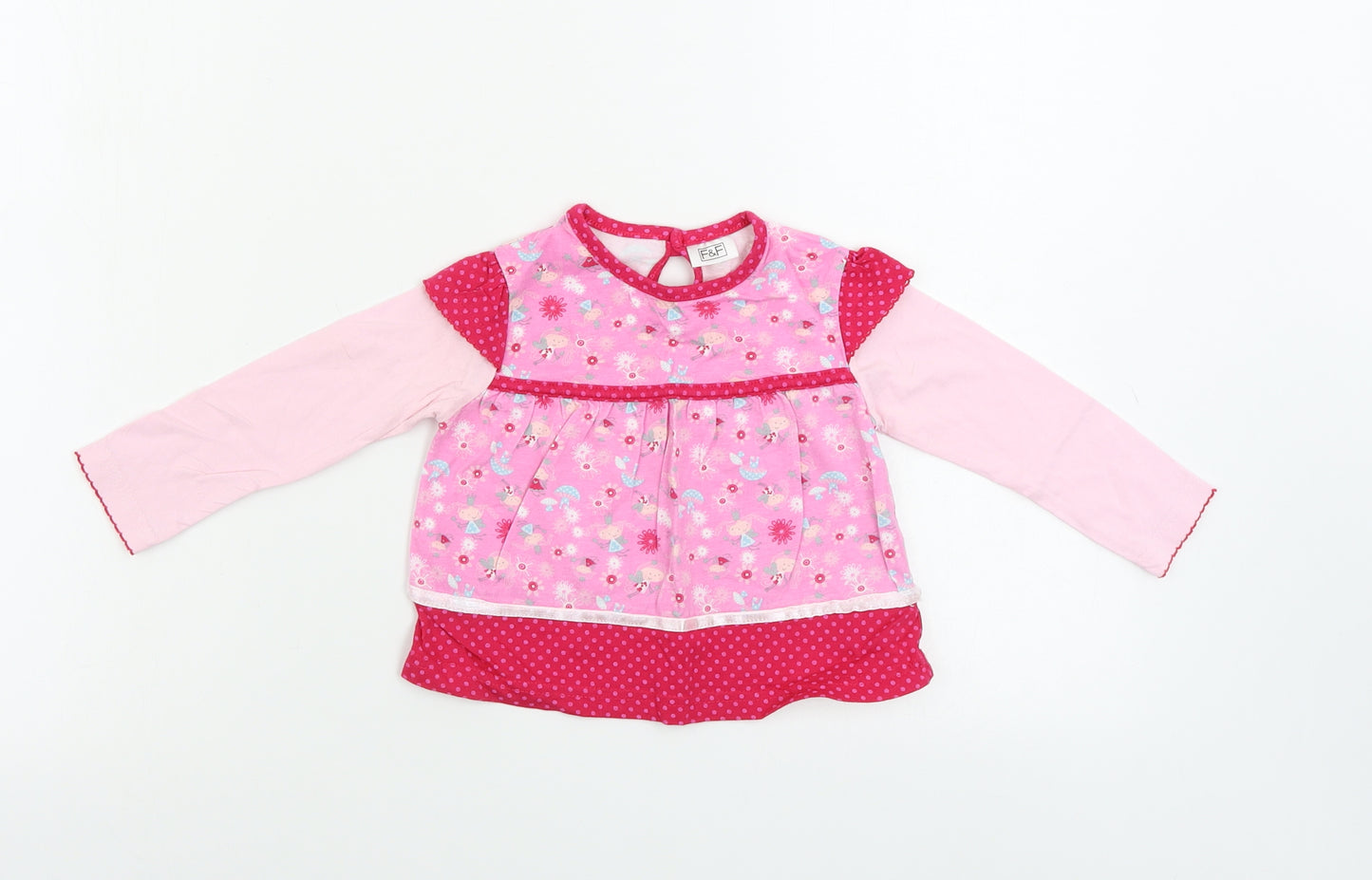 F&F Girls Pink Floral  Basic T-Shirt Size 12-18 Months
