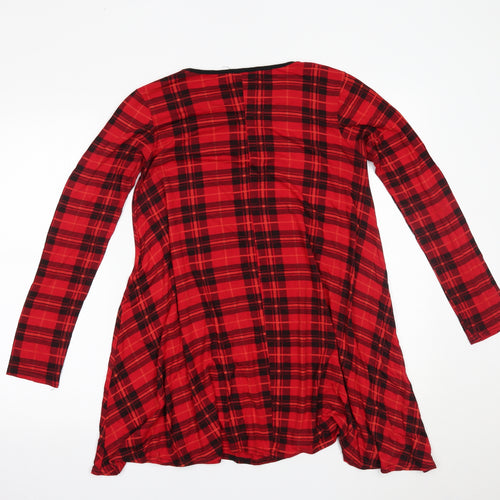 Cherry Couture Womens Red Plaid  Basic Blouse Size M