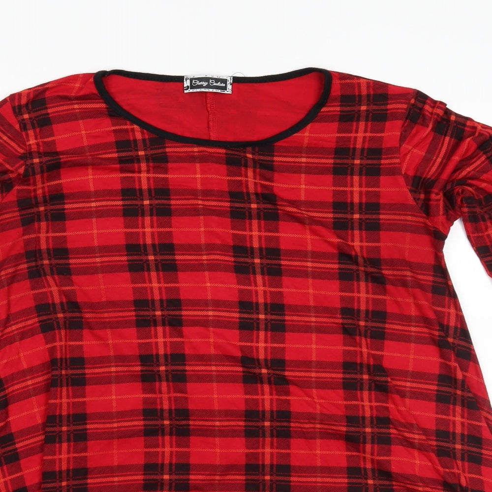 Cherry Couture Womens Red Plaid  Basic Blouse Size M