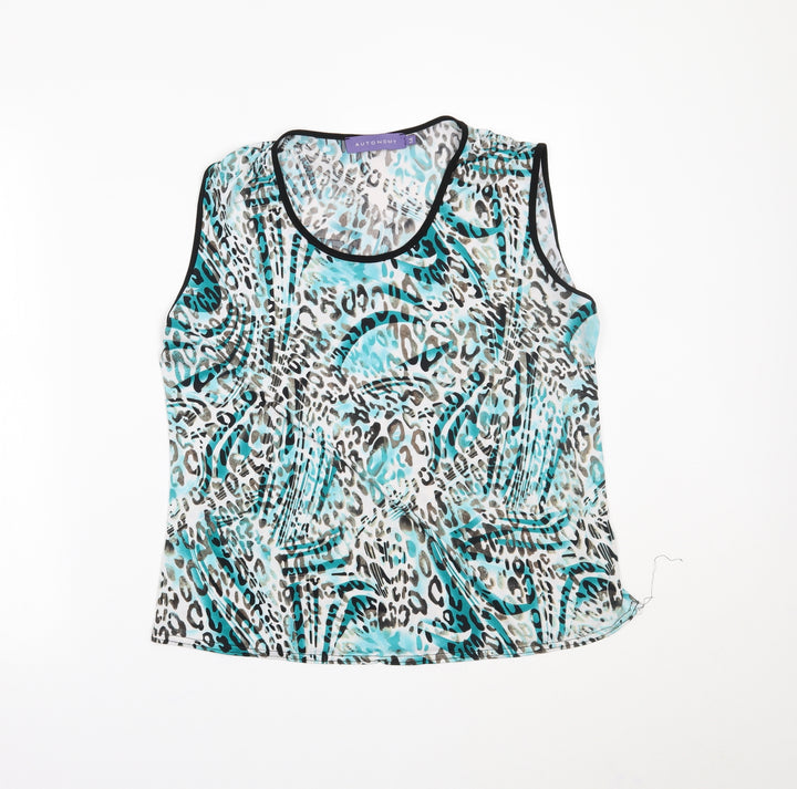 Autonomy Womens Blue Animal Print Pullover Tank Size 14
