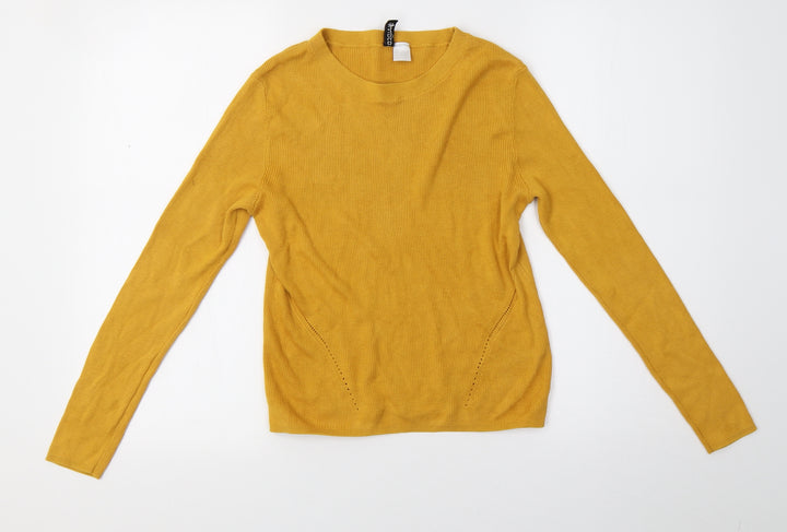 H&M Womens Yellow Knit Pullover Sweatshirt Size L