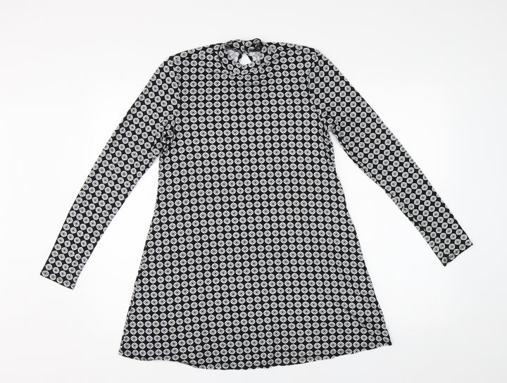 Dorothy Perkins Womens Black Geometric  Tunic Blouse Size 10