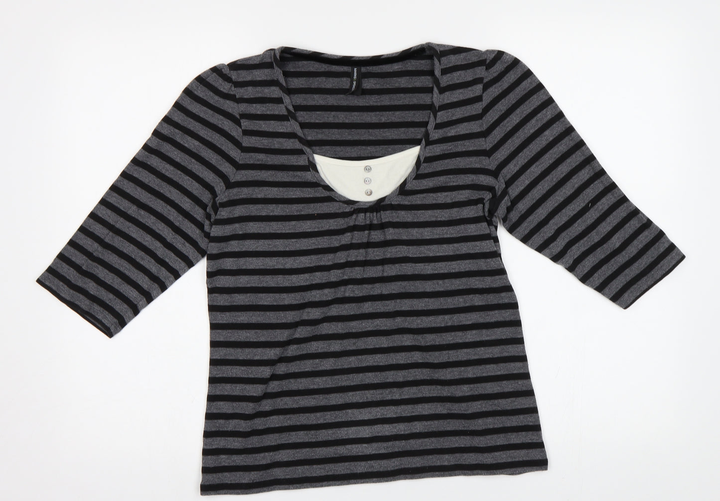 M&S Womens Grey Striped  Basic T-Shirt Size 14