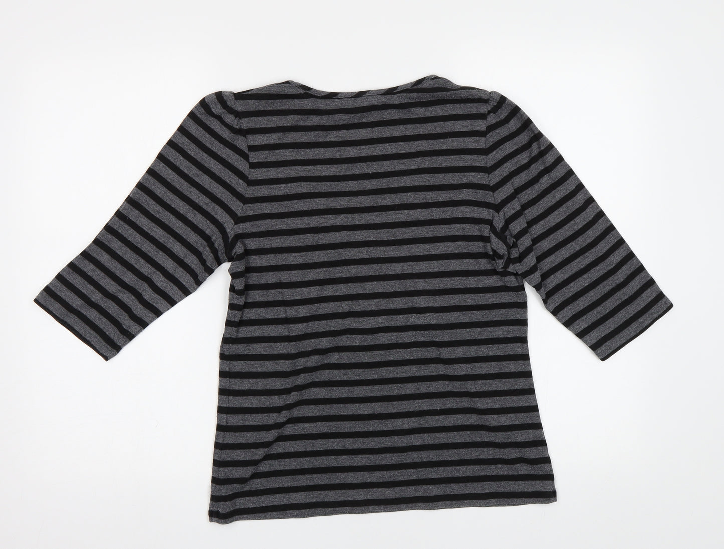 M&S Womens Grey Striped  Basic T-Shirt Size 14