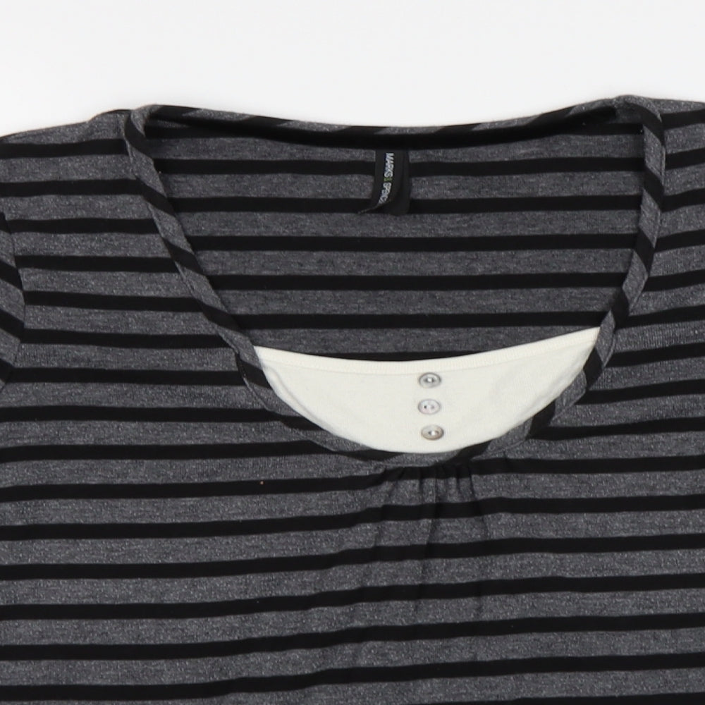 M&S Womens Grey Striped  Basic T-Shirt Size 14