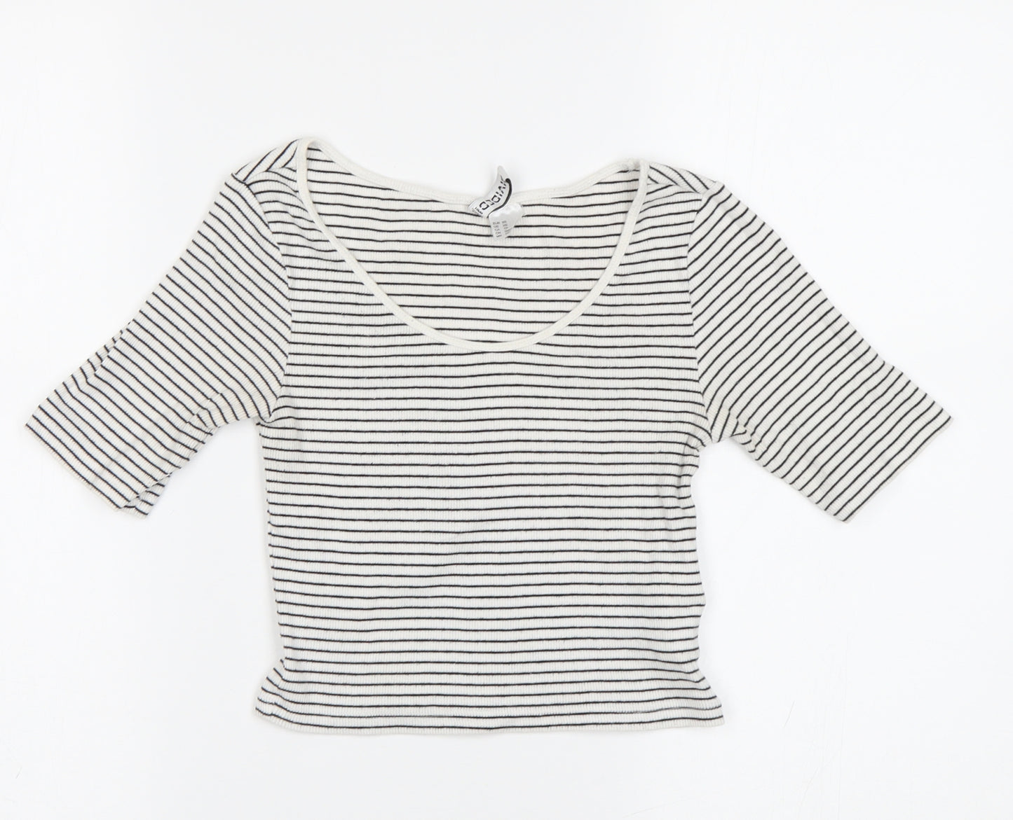 H&M Womens White Striped  Cropped T-Shirt Size XS