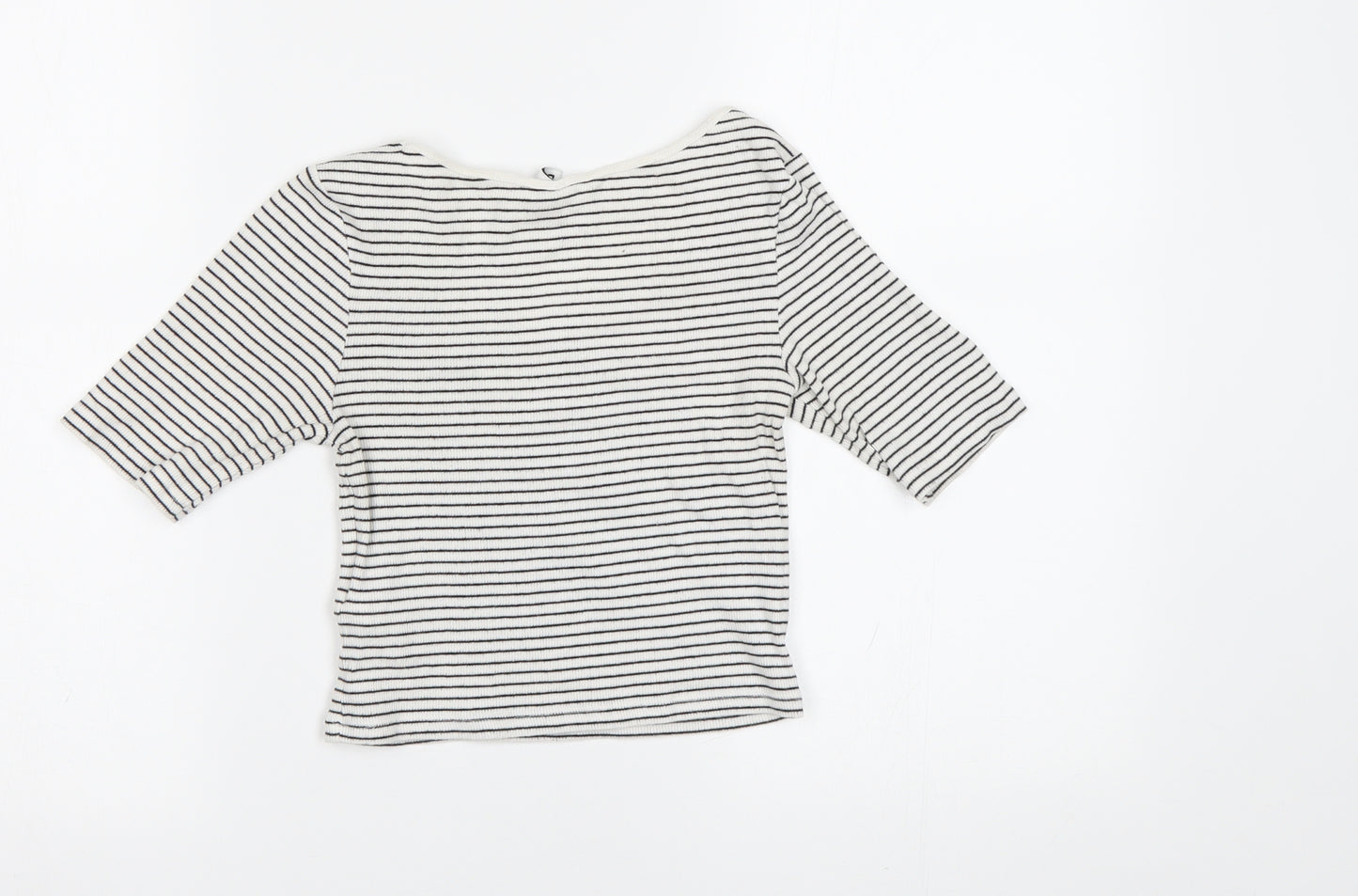 H&M Womens White Striped  Cropped T-Shirt Size XS